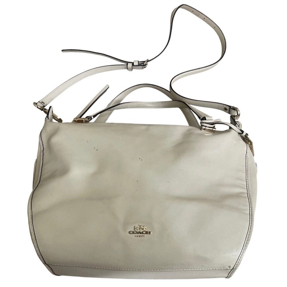 Coach New York Leather Satchel Bag Off White Gold Hardware Crossbody 32405